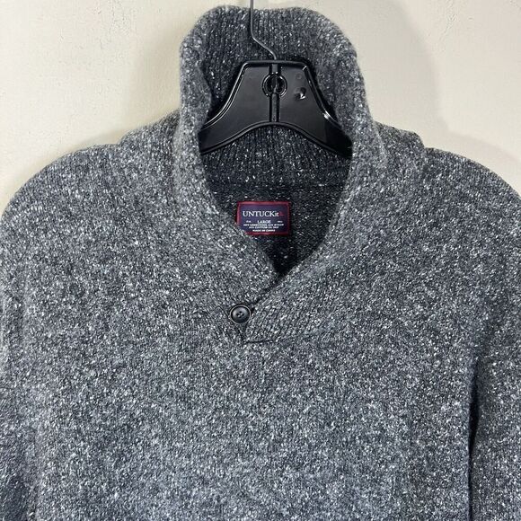UNTUCKit Mens Cowl Neck Lambswool Wool Blend Sweater Salt Pepper Gray Knit L - Picture 2 of 4